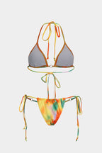 Kontrast Metal Büzgülü Boncuk Detaylı Bağlamalı Bikini Takımı