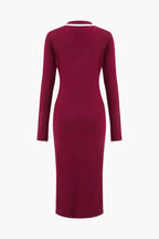 Uzun Kollu Düğmeli Cepli Örgü maksi Elbise