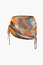 Desenli Sırt Bağlamalı Mayo ve Mayo Eteği Pareo Takımı