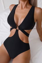 Kesik Detaylı V Yaka Tek Parça Mayo