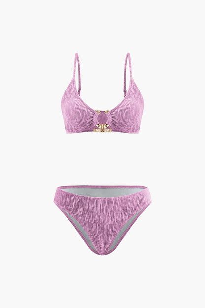 Kadife Dokulu U Yüzük Bikini ve Mayo Eteği Pareo 3 Parça Takım