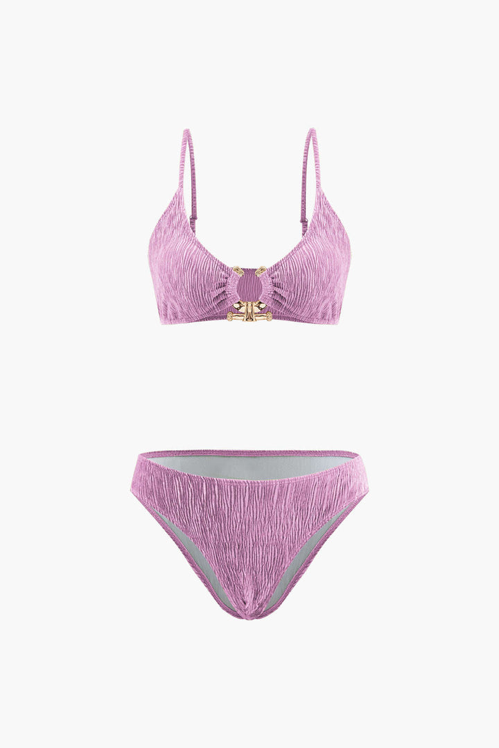 Kadife Dokulu U Yüzük Bikini ve Mayo Eteği Pareo 3 Parça Takım