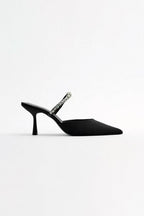 Taşlı Süslenmiş Sivri Uçlu Yüksek Topuklu Sandalet