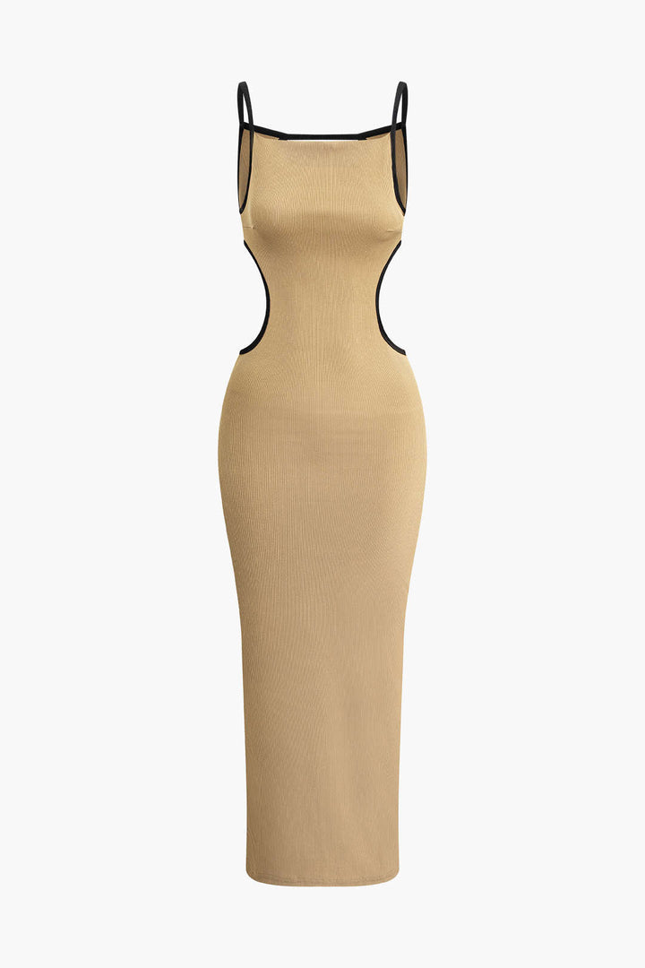 Kontrast Kesimli Sırtı Açık Slip maksi Elbise