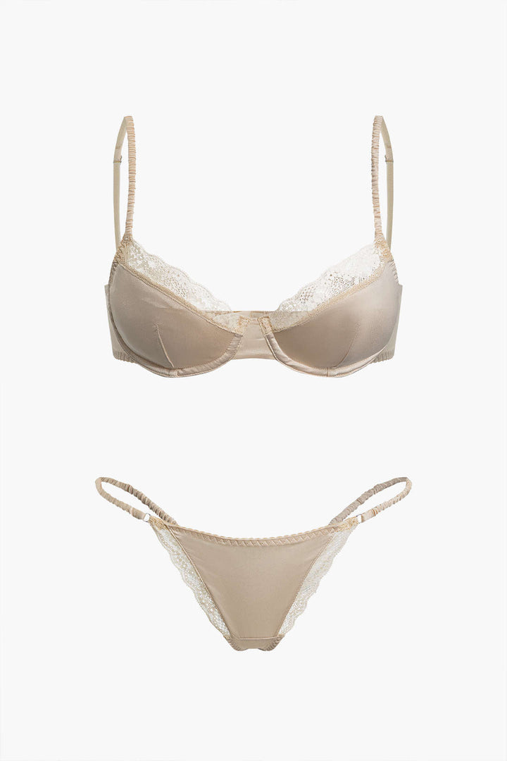 Saten Dantel İşlemeli Büstiyer İki Parçalı İç Giyim Takımı