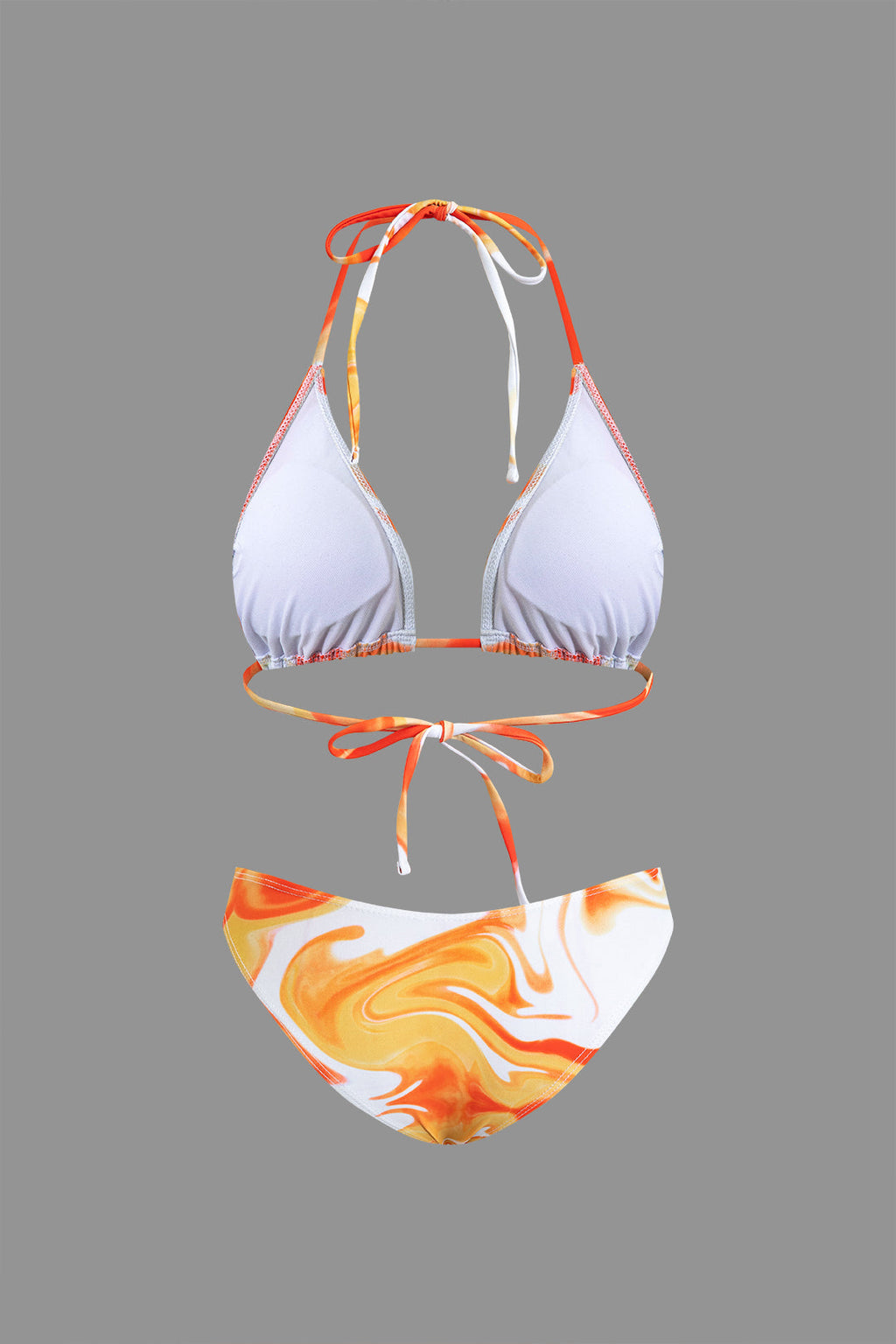 Desenli Sırt Dekolteli Bikini ve Mayo Eteği Pareo Takımı