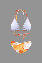 Desenli Sırt Dekolteli Bikini ve Mayo Eteği Pareo Takımı