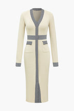 İllüzyon Desenli Baskı Cepli Uzun Kollu Kazak midi Elbise