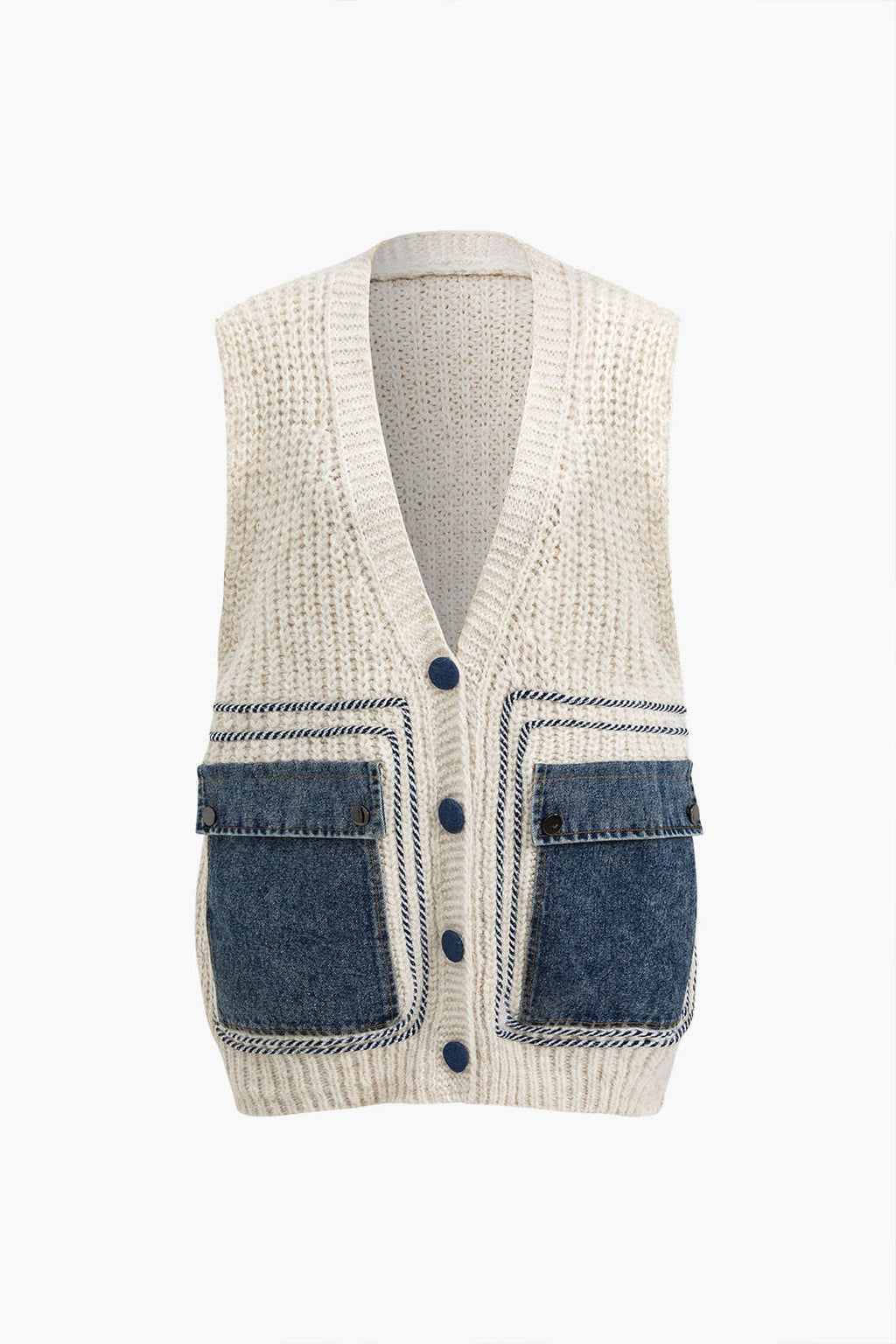 Denim Patchwork Cepli Kazak Yelek