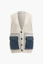 Denim Patchwork Cepli Kazak Yelek