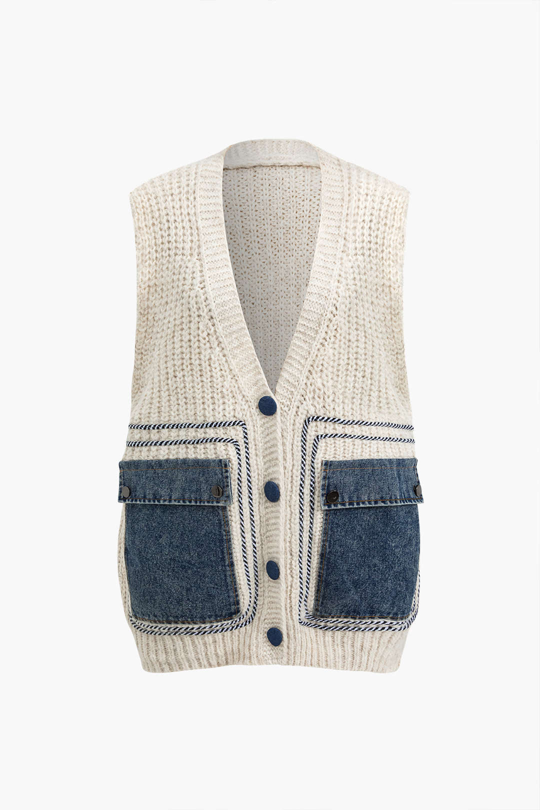 Denim Patchwork Cepli Kazak Yelek