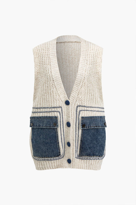 Denim Patchwork Cepli Kazak Yelek