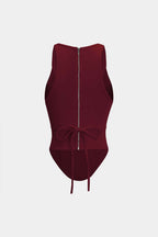 Fermuarlı Bağlamalı Korseli Bel Tank Top