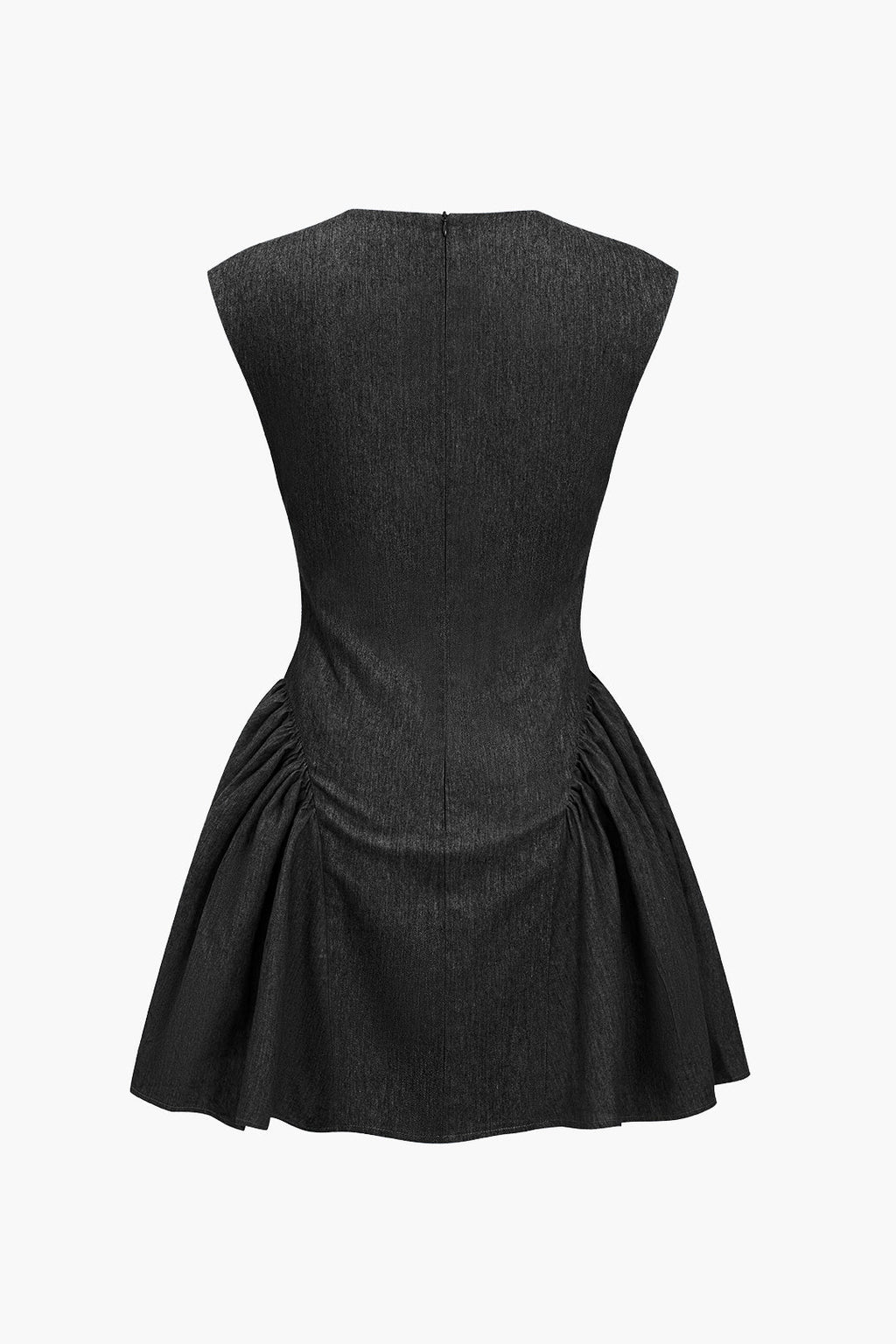 Düz Dantelli V Yaka Denim Elbise