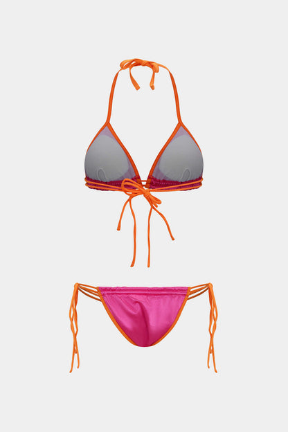 Kontrast Bağlamalı Sırt Dekolteli Bikini Takımı