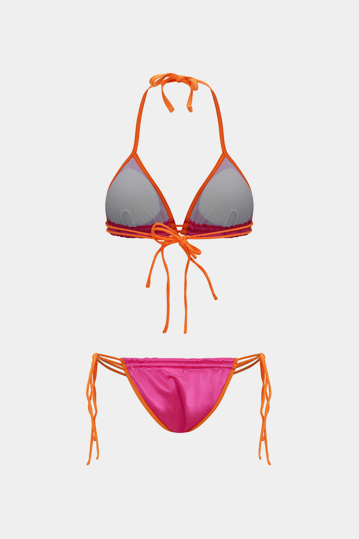 Kontrast Bağlamalı Sırt Dekolteli Bikini Takımı