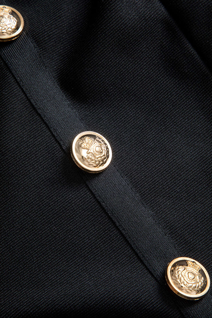 Düz Örgü Asimetrik Düğme Etek