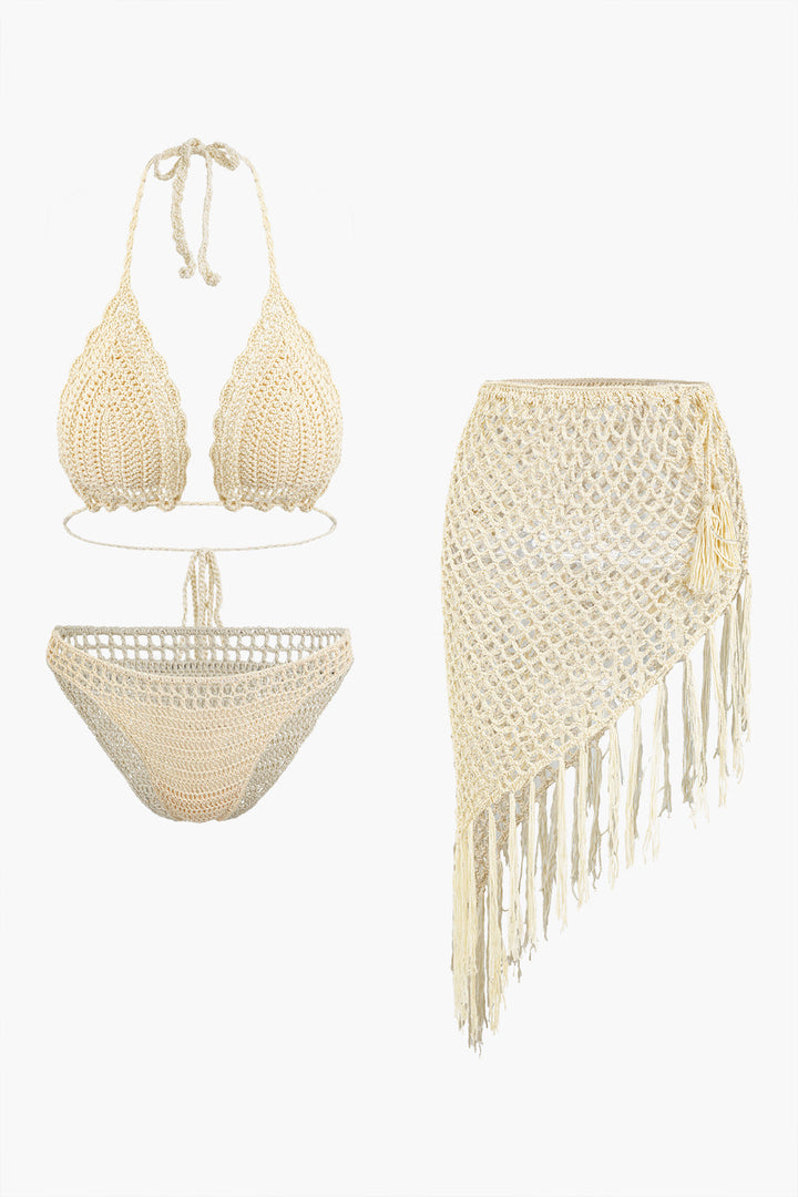 Halter Yaka Bikini ve Mayo Eteği Pareo Takımı