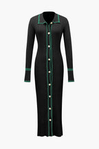 Kontrast Kenarlı Düğmeli Örme maksi Elbise