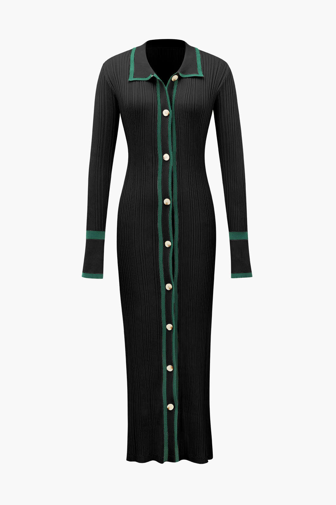 Kontrast Kenarlı Düğmeli Örme maksi Elbise