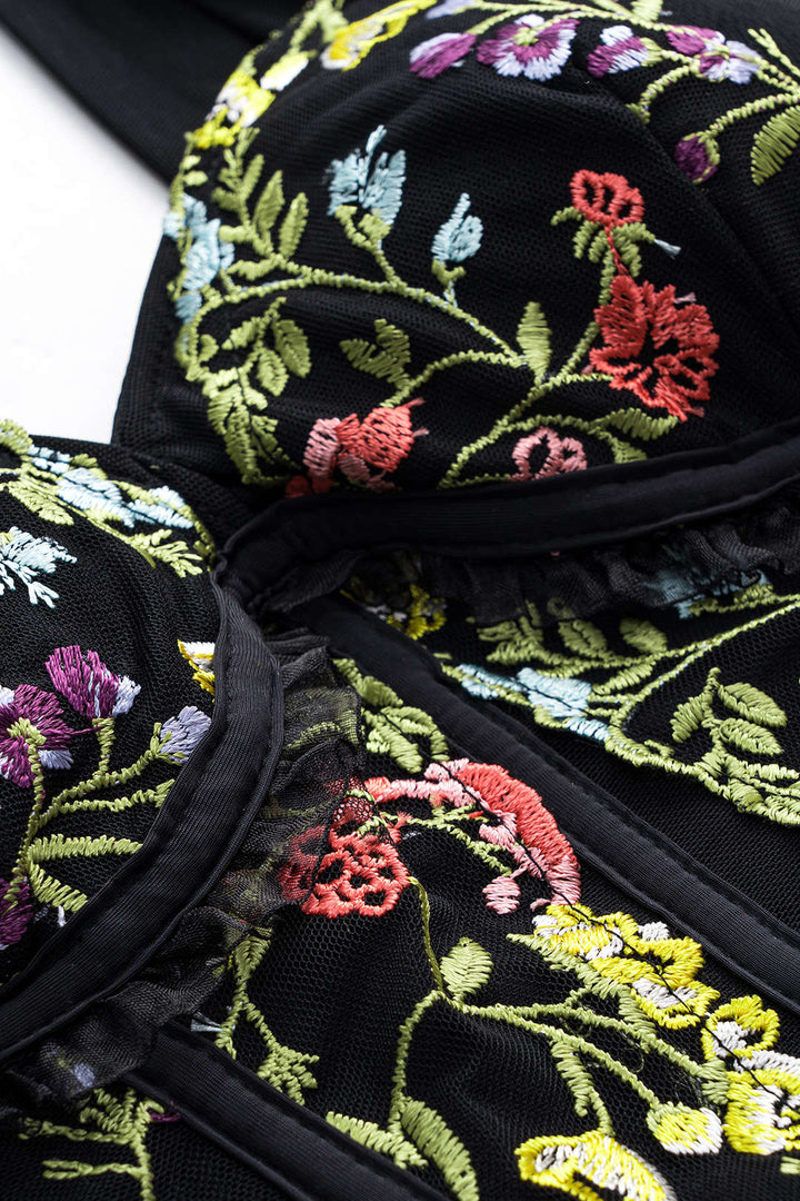 Ağ Mesh Nakışlı Büstiyer