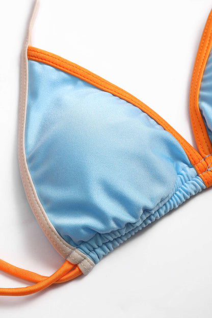 Kontrast Büzgülü Bağlamalı Bikini Takımı