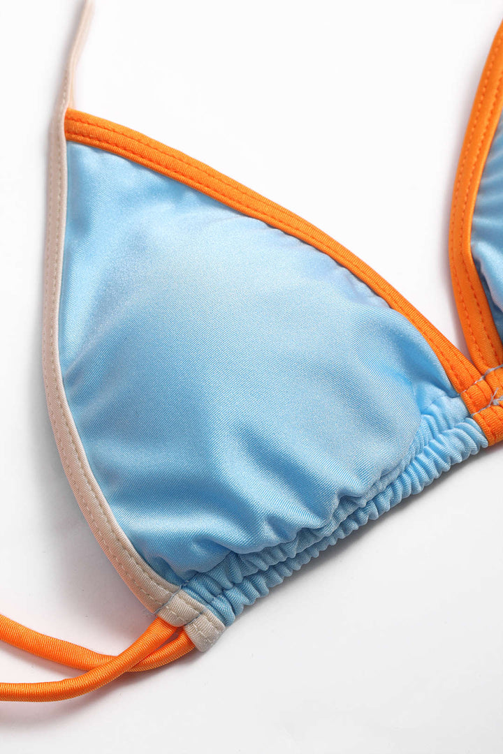 Kontrast Büzgülü Bağlamalı Bikini Takımı