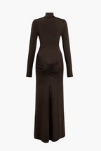 Düz Dantelli Balıkçı Yaka Yırtmaçlı maksi Elbise