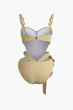 Dokulu Kesik Detaylı Düğme Karın Toparlayıcı Tek Parça Mayo