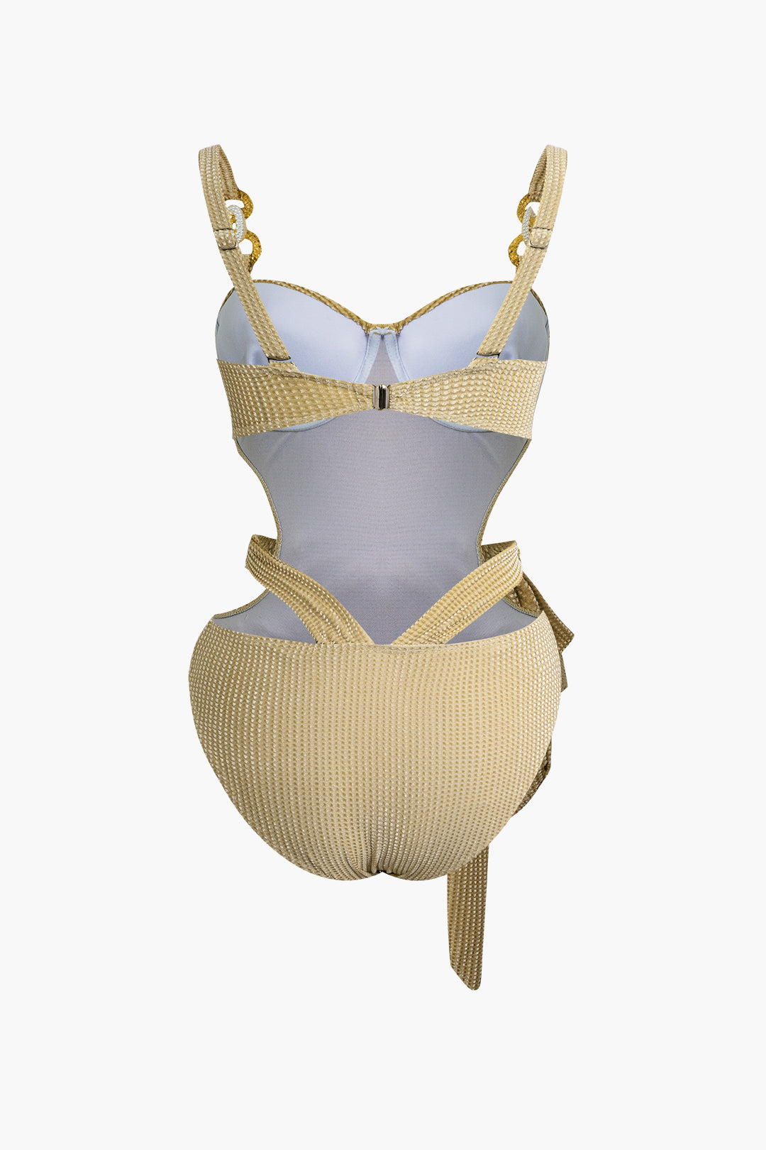 Dokulu Kesik Detaylı Düğme Karın Toparlayıcı Tek Parça Mayo