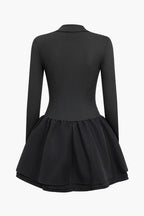 Basic Puf Uzun Kollu Mini Elbise