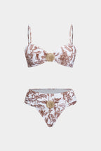 Palmiye Desenli Metalik Aksesuarlı İki Parça Bikini Takımı