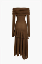 Katı Asimetrik Düşük Omuz maksi Elbise