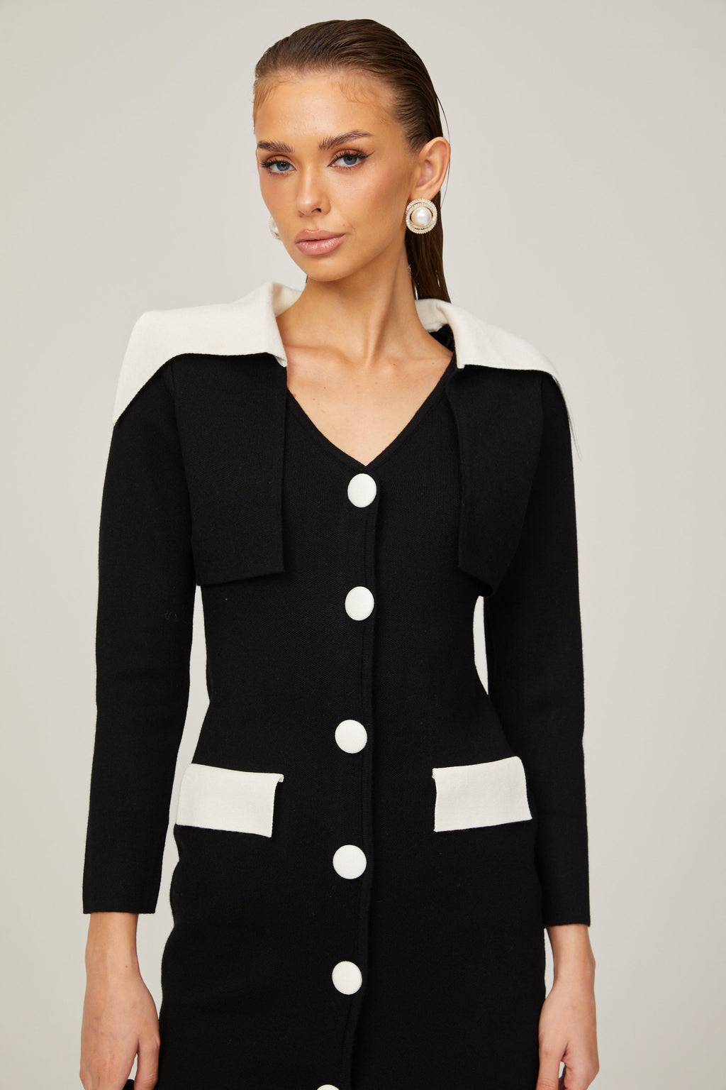 Enora kontrast mini elbise