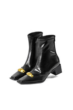 Deri Metalik Fermuarlı Kare Burunlu Bilekte Bot