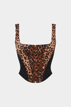 Leopar desenli askılı büstiyer