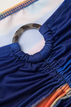 Çok Desenli Tek Omuzlu Kısa Üst ve Mayo Eteği Pareo Takım