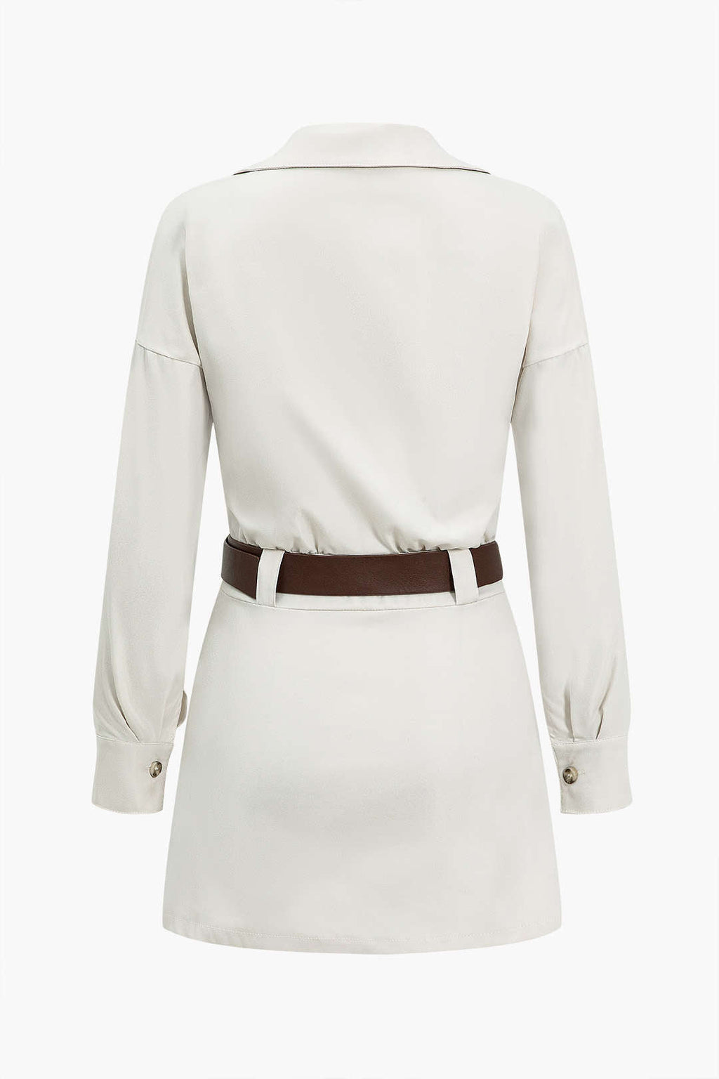 Düz Düğme Cepli Kuşaklı Mini Elbise