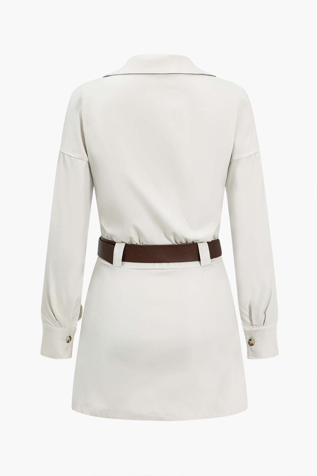 Düz Düğme Cepli Kuşaklı Mini Elbise