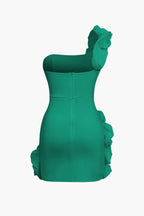 Tek Omuzlu Fırfırlı Mini Elbise