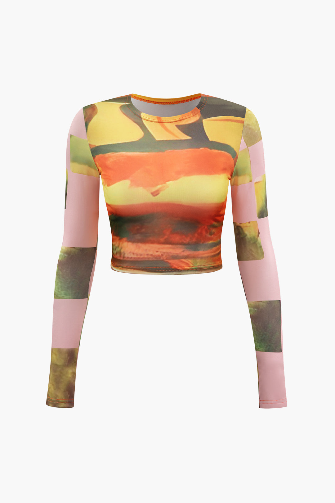 Soyut Desenli Uzun Kollu Crop Top