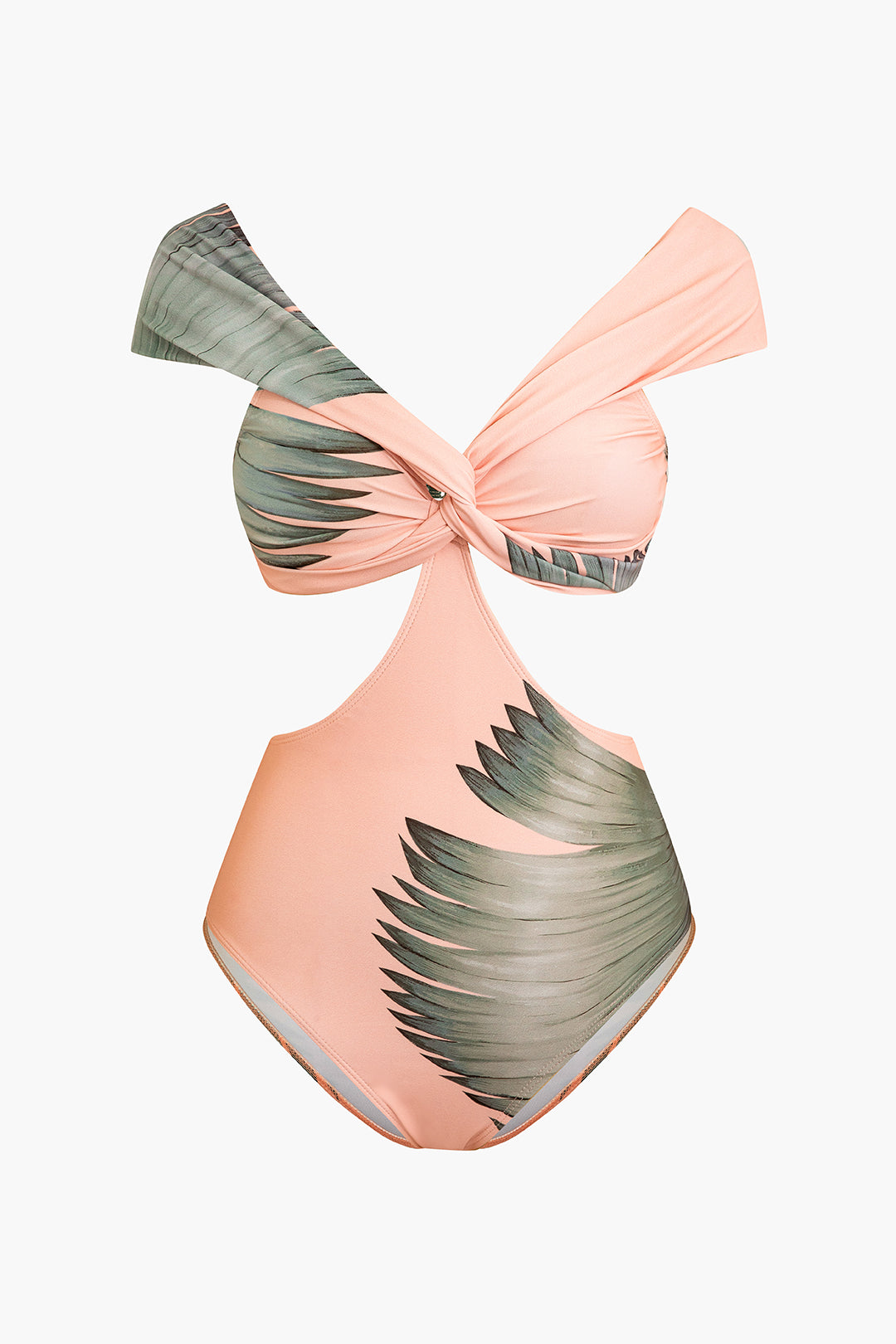 Tropikal Desenli Büzgülü Çapraz Dönme Kırma Bağlamalı Sırt Dekolteli Karın Toparlayıcı Tek Parça Mayo