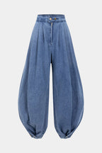 Yüksek bel lastikli Denim Barrel Kot