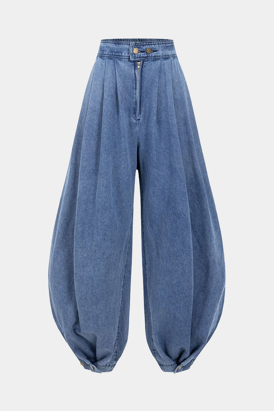 Yüksek bel lastikli Denim Barrel Kot