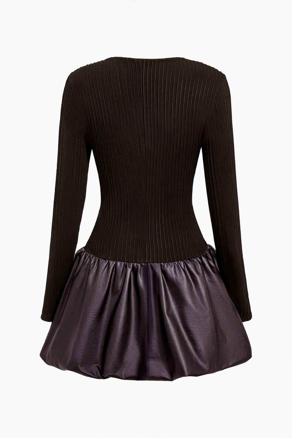 Pu Patchwork Dantelli Kare Yaka Mini Elbise