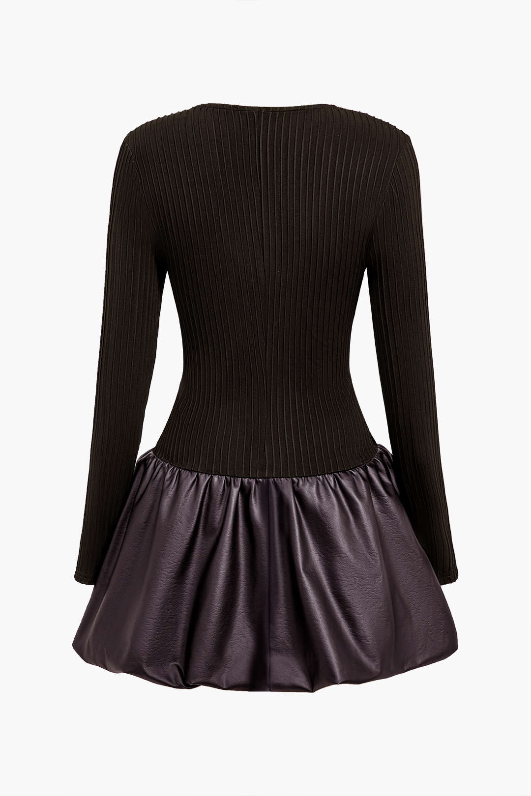 Pu Patchwork Dantelli Kare Yaka Mini Elbise