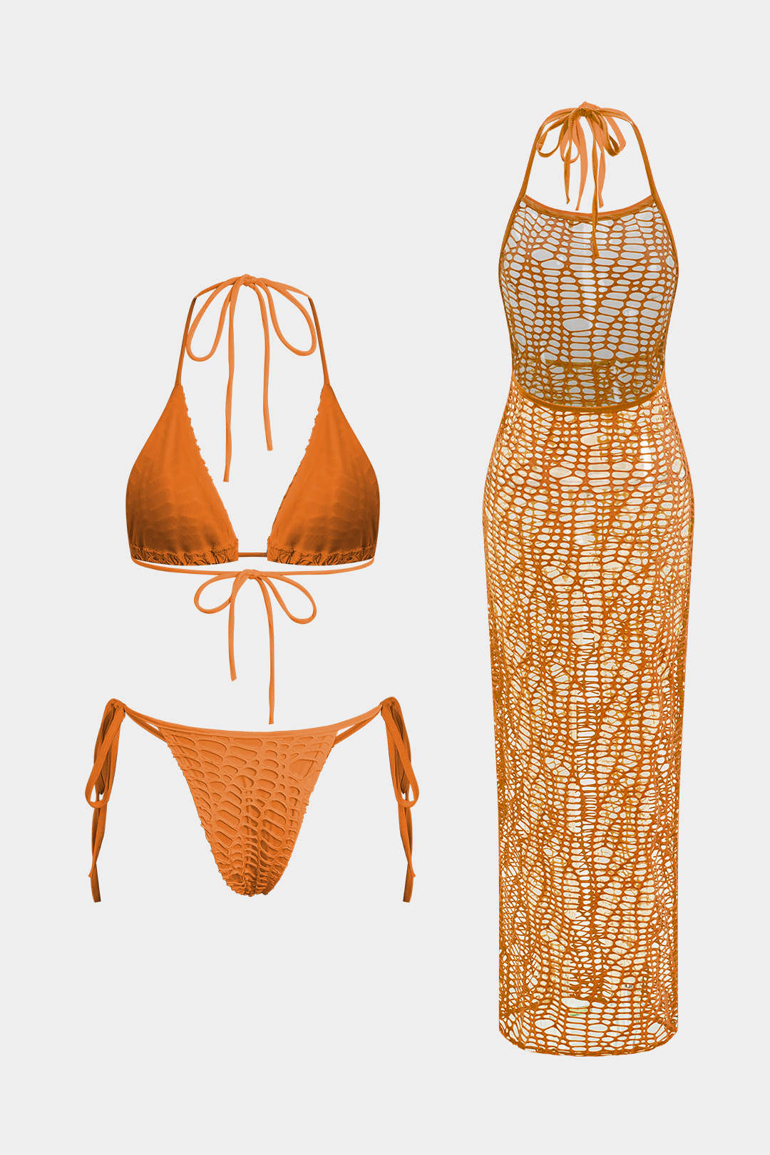 Halter Yaka Bikini ve Mayo Eteği Pareo Takımı