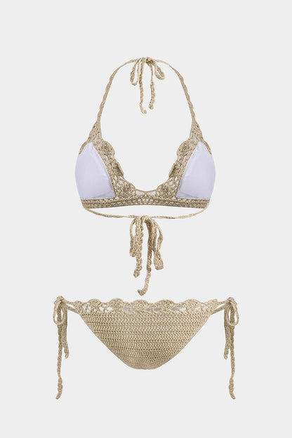 Örgü Bağlamalı Kesik Bikini Takımı