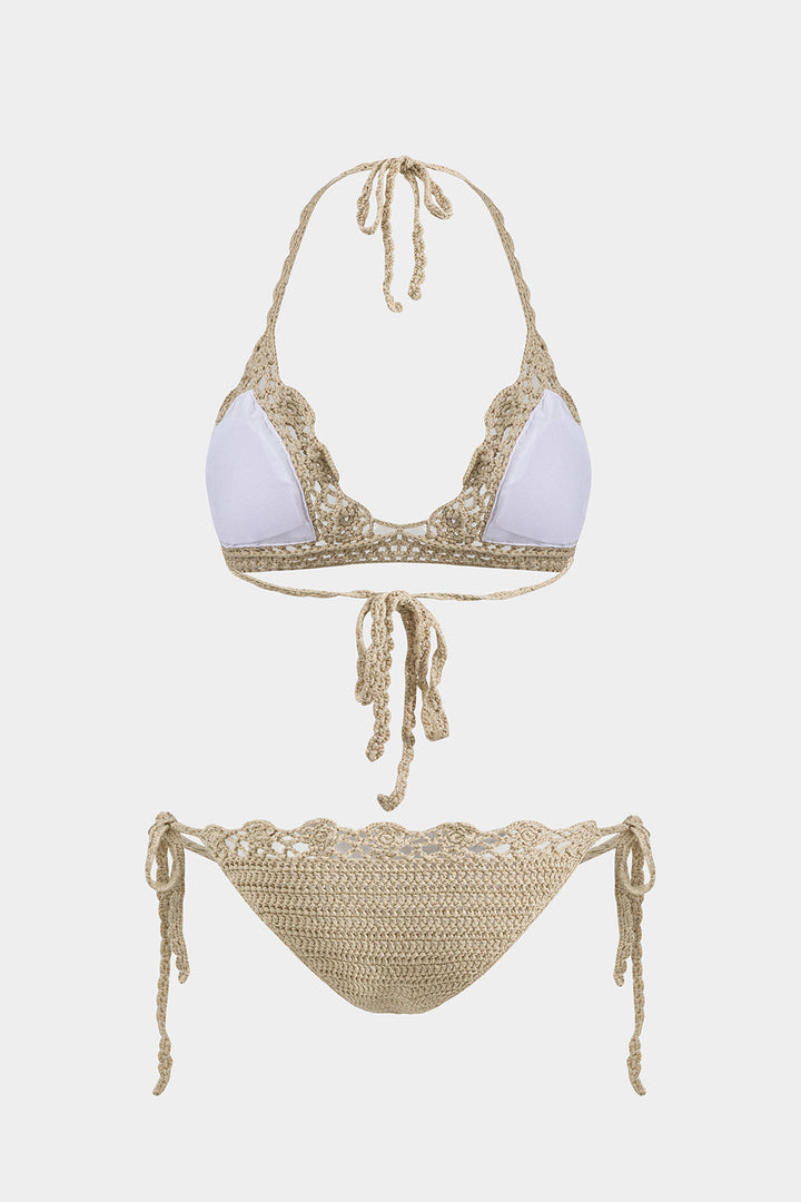 Örgü Bağlamalı Kesik Bikini Takımı