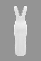 Düz Sırtı Açık Dantelli Yırtmaçlı Midi Elbise